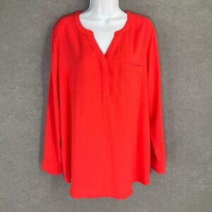 Apt 9 Womens XL Red Long Sleeve V Neck Blouse Top‎ Career Casual